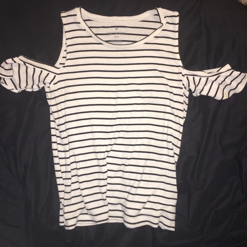 Ribbed off the shoulder striped blouse